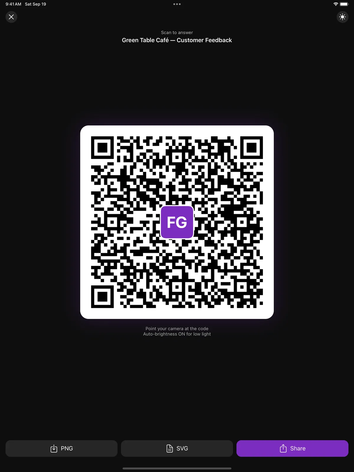 iPad fullscreen QR code