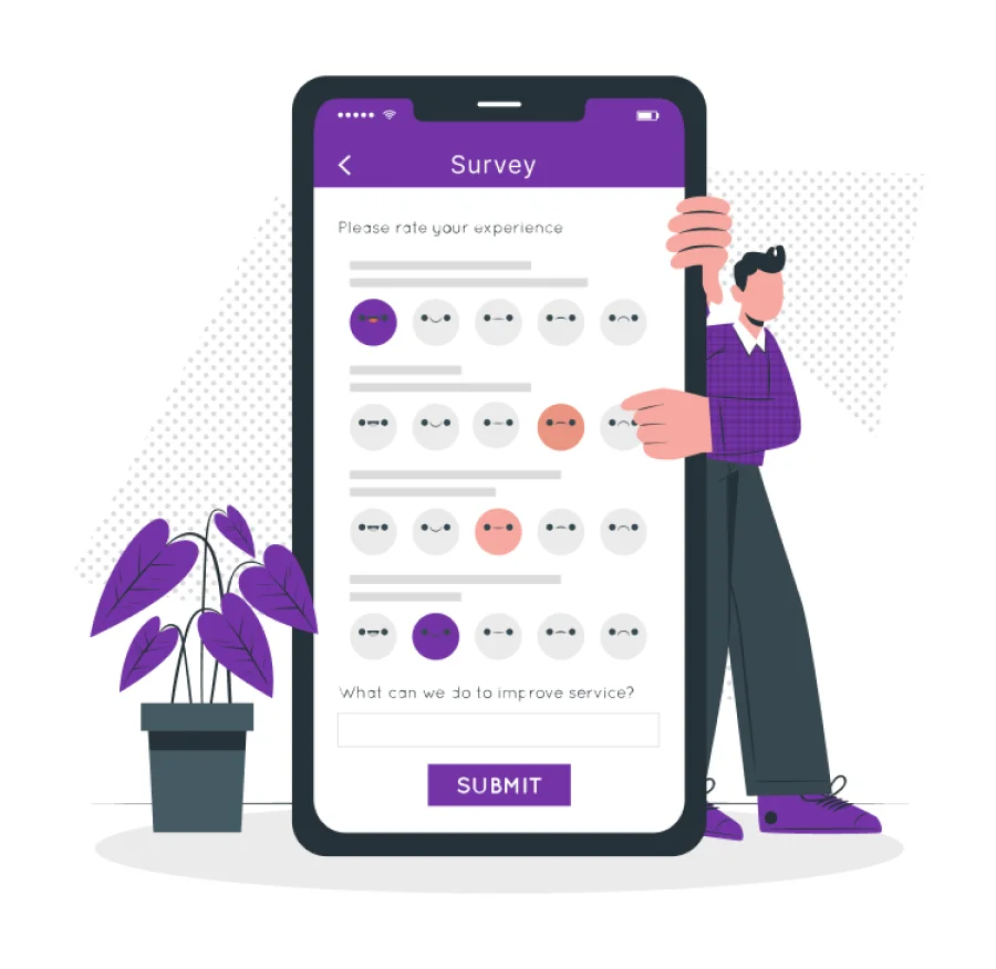 Illustration: someone filling in a satisfaction survey on a phone