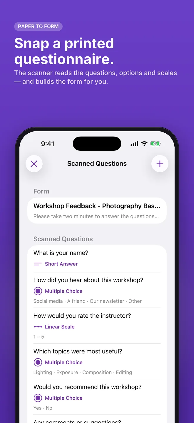 Snap a printed questionnaire