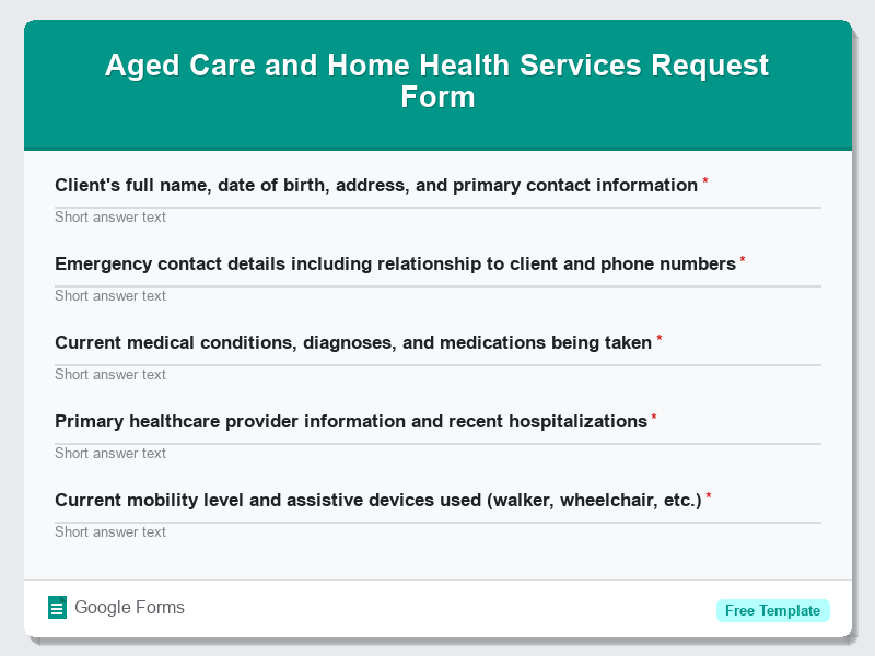Aged Care and Home Health Services Request Form