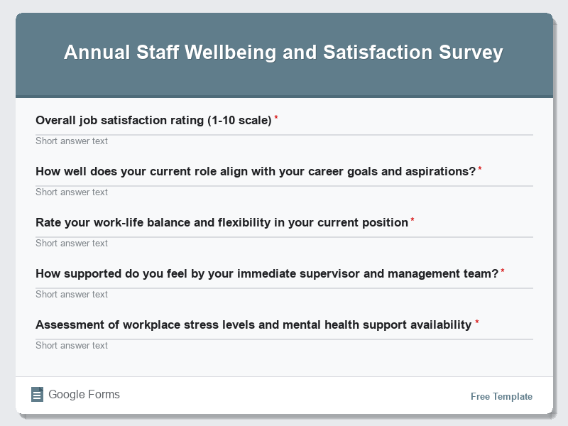 Annual Staff Wellbeing and Satisfaction Survey - Free Google Forms Template | FormsGen