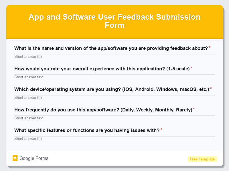 App and Software User Feedback Submission Form