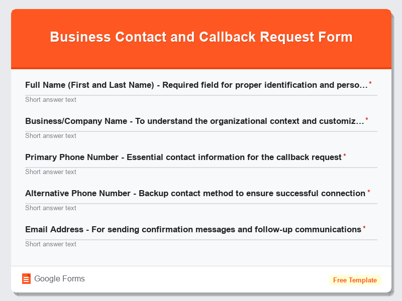 Business Contact and Callback Request Form