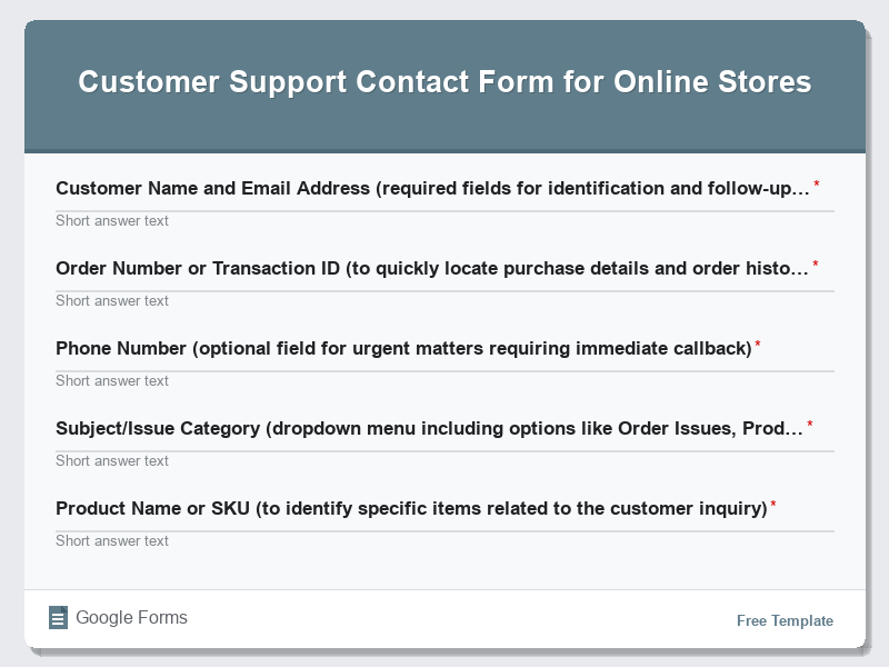 Customer Support Contact Form for Online Stores