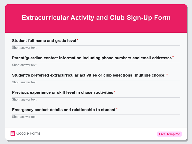 Extracurricular Activity and Club Sign-Up Form