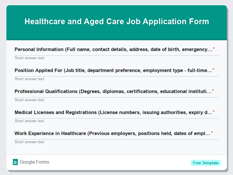 Healthcare and Aged Care Job Application Form