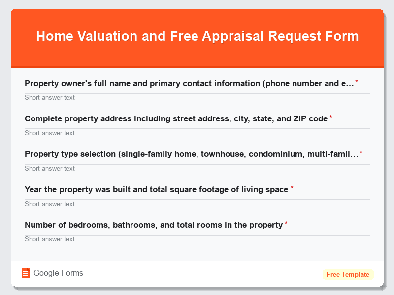Home Valuation and Free Appraisal Request Form