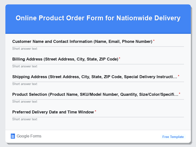 Online Product Order Form for Nationwide Delivery
