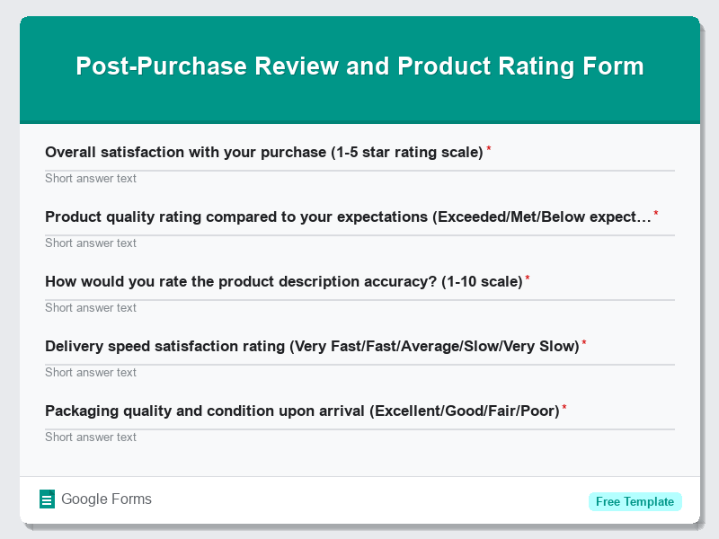 Post-Purchase Review and Product Rating Form