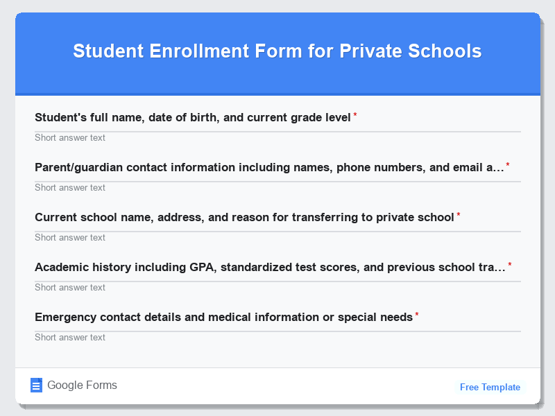 Student Enrollment Form for Private Schools