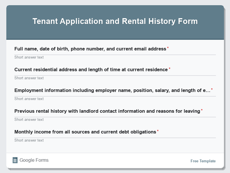Tenant Application and Rental History Form