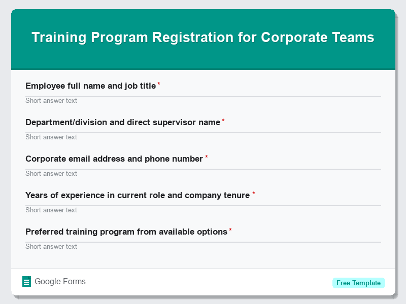 Training Program Registration for Corporate Teams