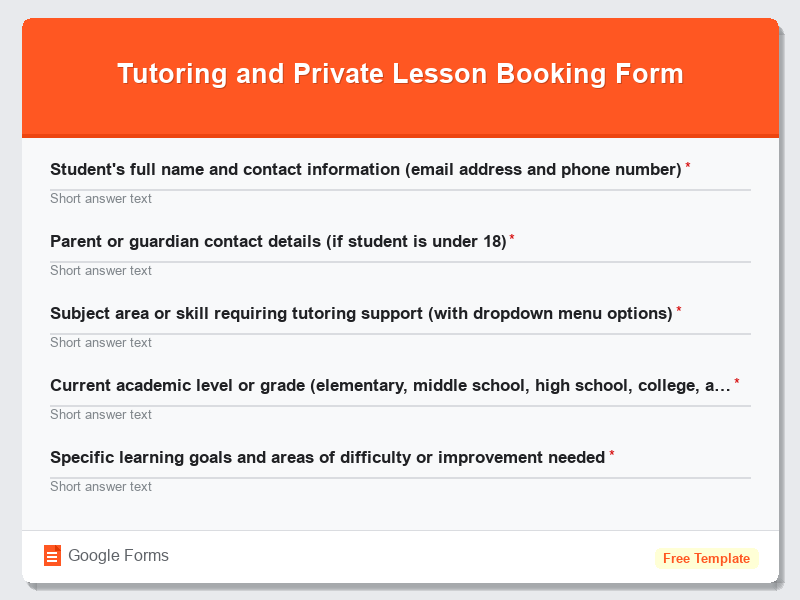 Tutoring and Private Lesson Booking Form