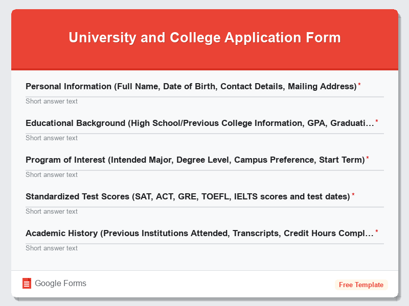University and College Application Form