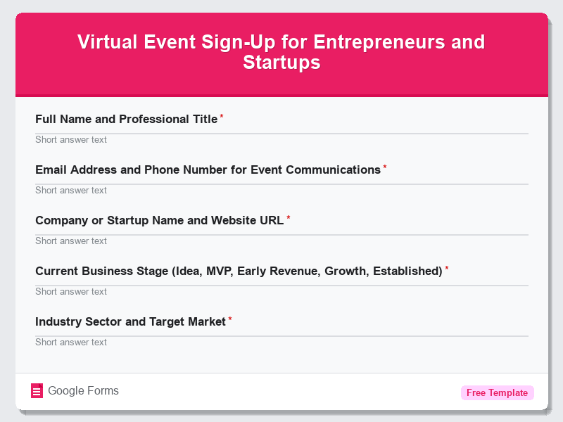 Virtual Event Sign-Up for Entrepreneurs and Startups