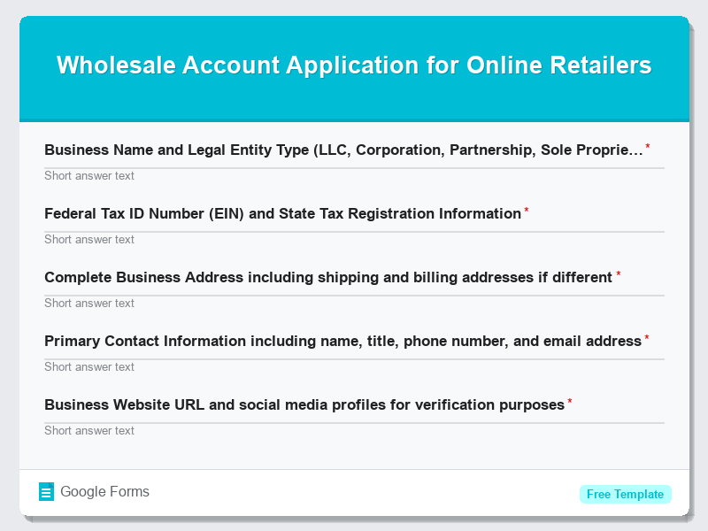 Wholesale Account Application for Online Retailers