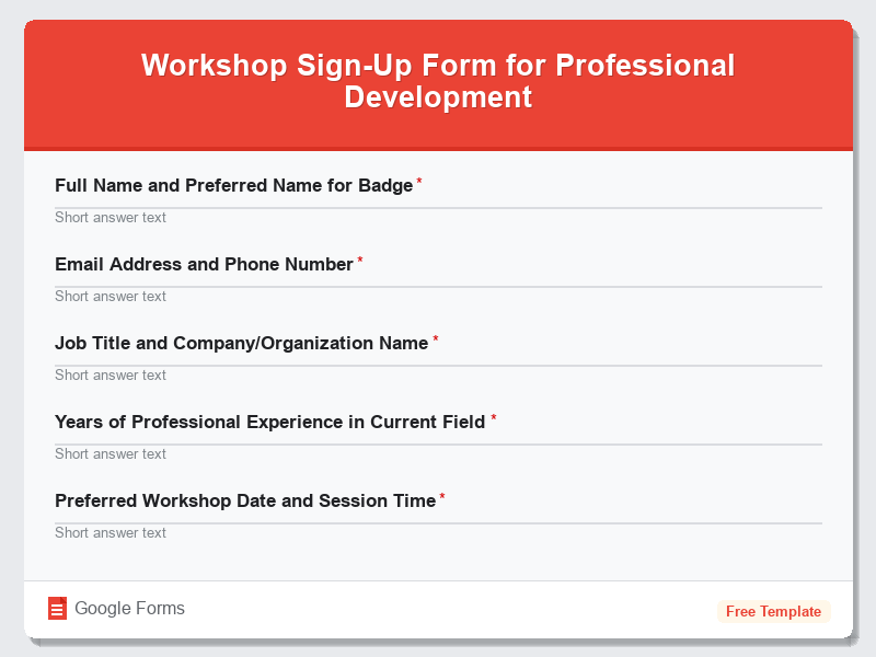 Workshop Sign-Up Form for Professional Development